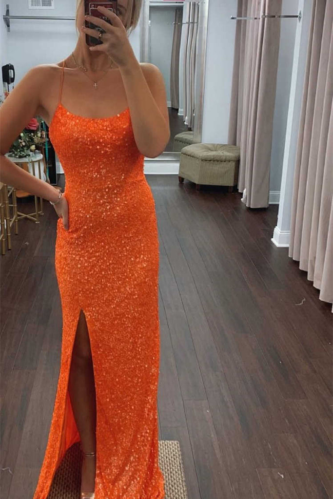 Glitter Royal Blue Sequins Long Prom Dresses with Slit Evening Party Dresses DMP193