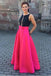 Black Top Red Skirt Long Satin Beading A-line Pretty Party Dresses Prom Dresses K756