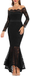 Mermaid Black Elegant Off the Shoulder Long Lace Long Sleeves Sexy Prom Dress DM141