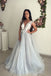 A Line V Neck Tulle Long Appliques Prom Dress, Evening Gown DMP80