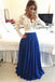 Long Sleeves Lace A-line Royal Blue Chiffon Beaded Prom Dresses K730