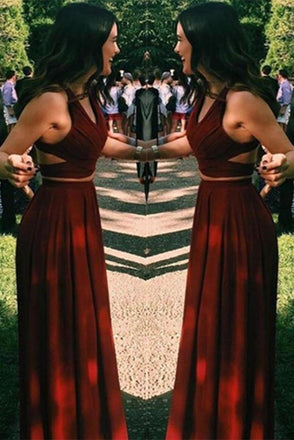 Charming Two Pieces Long A-line Burgundy Beauty Prom Dresses K738
