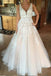 V neck Tulle Lace Long Wedding Dress,Tulle Ball Gown Prom Dress With Appliques DM402