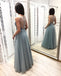 A Line Tulle Floor Length Prom Dresses Beaded Long Evening Dress DMJ22