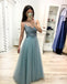 A Line Tulle Floor Length Prom Dresses Beaded Long Evening Dress DMJ22