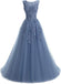 A Line Round Neck Lace Appliques Floor Length Prom Dresses DMR11