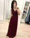 Burgundy Chiffon Lace Appliques Prom Dresses, Long Cheap Prom Gown DMK30