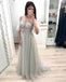 A Line V Neck Short Sleeves Prom Dresses, Long Tulle Prom Gown DMK26