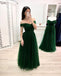 Simple A Line Off the Shoulder Prom Dresses, Long Tulle Green Prom Dress DMK25