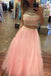 Beautiful Pink Two Pieces Beading Tulle Long Cheap Prom Dresses K687
