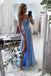 Sweetheart A Line Chiffon Blue Simple Prom Dresses With Slit DMP95