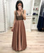 Sexy A Line Long V Neck Prom Dresses With Beads DMK57