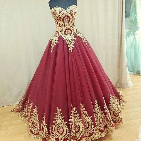 Strapless Sweetheart Neck Ball Gown Prom Dresses With Appliques,Pretty Quinceanera Dresses DM400
