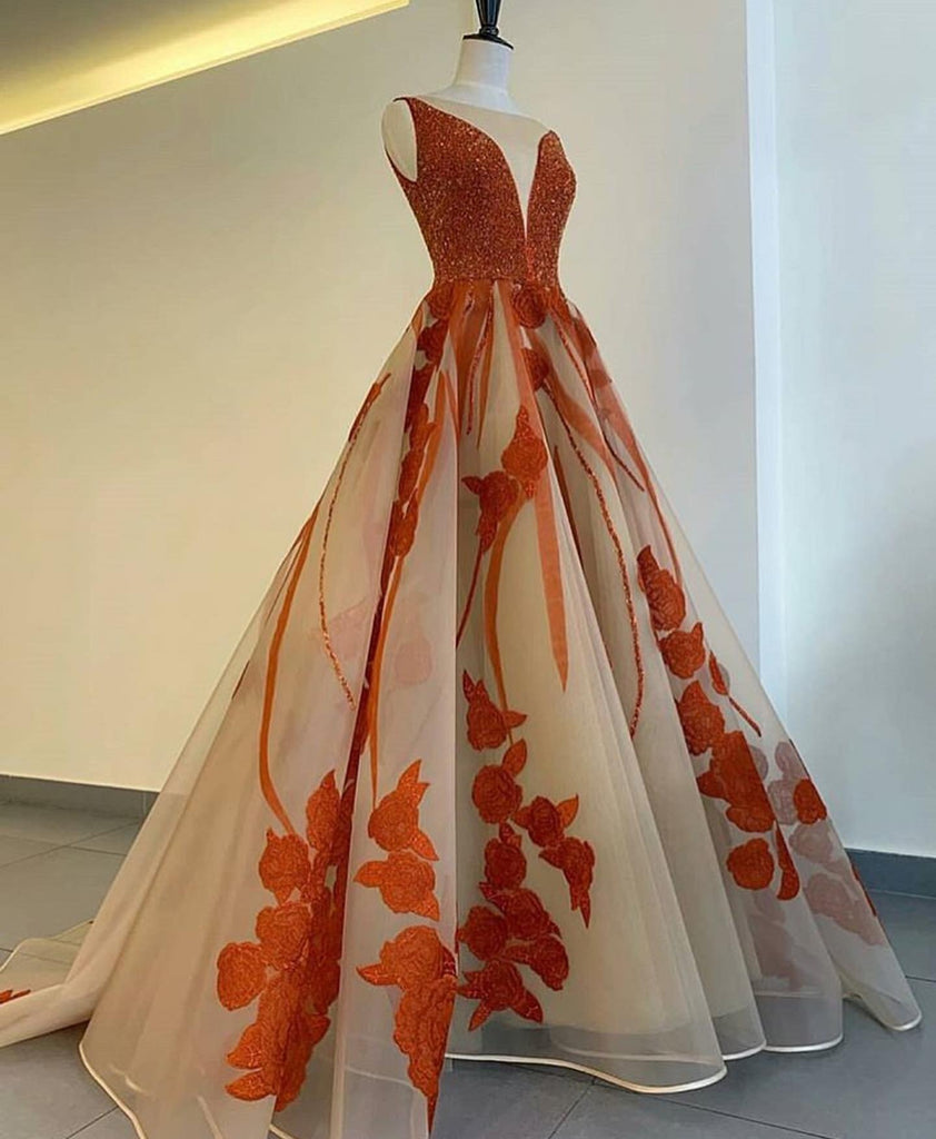 Charming A Line Long Appliques Prom Dress with Beading DMK66