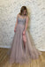 Chic A Line Tulle Beaded Long Prom Dress With Slit Spaghetti Straps Evening Dress DMP054