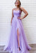 Lilac A Line Tulle Lace Appliques Long Prom Dresses Evening Dress With Straps DMP058