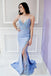 Blue Mermaid Appliques Long Prom Dresses Spaghetti Straps Evening Dress DMP070