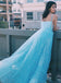Light Blue Tulle Sequins Long Prom Dresses A Line Formal Evening Dress  DMP083