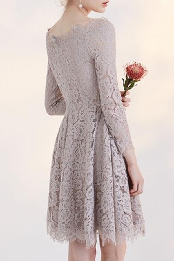 stunning Fashion Temperament Long Sleeve Lace Short Homecoming Dress For Teens DM376
