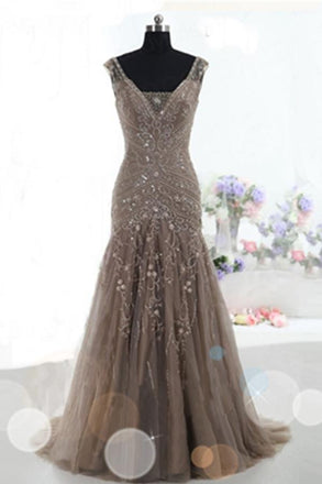 Gorgeous Long Mermaid V-neck Beading Beauty Prom Dresses With Flower Type K693