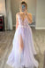 Sexy A Line Long V Neck Tulle Prom Dresses, Evening Party Dresses DMP260