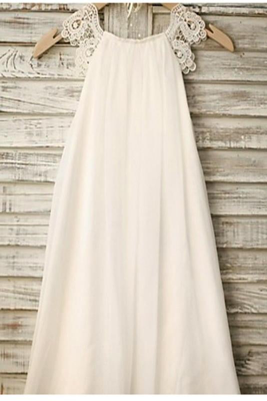 A-line Flower Girl Dress,Chiffon Flower Girl Dresses,Ivory Flower Girl Dress 