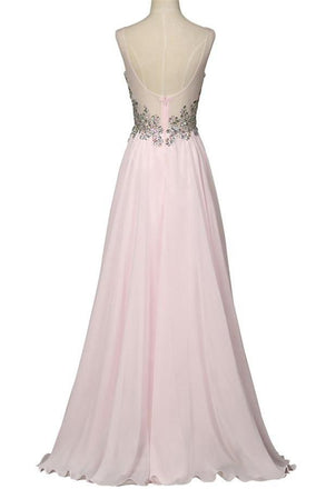Beautiful Girly Chiffon Long Beading Pink V-neck Backless Prom Dresses K744