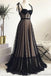 Vintage Spaghetti Straps Black A Line Long Prom Dress Formal Evening Dresses DMS50