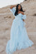 Puff Sleeves Light Sky Blue Long Prom Dress Formal Evening Dress DMP304