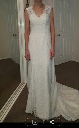 Stunning V Neck Mermaid Lace Open Back Wedding Dresses Bridal Dresses DMW4