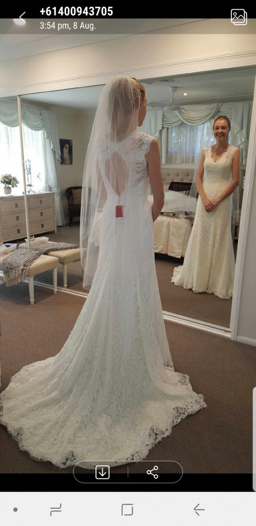 Stunning V Neck Mermaid Lace Open Back Wedding Dresses Bridal Dresses DMW4