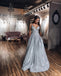 A-Line V-neck Spaghetti Straps Silver Sparkle Prom Dress with Pockets DM1964