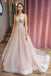 Pink Sequin A Line Long Prom Dresses Spaghetti Straps Formal Evening Dress DMP112