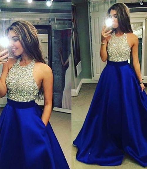 Royal Blue Prom Dresses, Long A Line Cheap Evening Dress DMI88