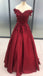 Ball Gown Burgundy Sleeveless Off the Shoulder Lace Applique Prom Dresses DMC77