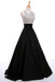 Black Open Back Beading Long A-line Satin Cheap Prom Dresses K715