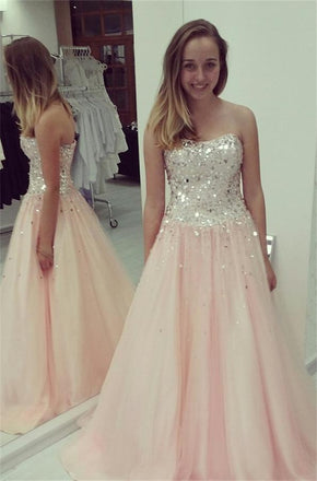 Pink Sweetheart Lace Up A-line Handmade Girly Prom Dresses K732