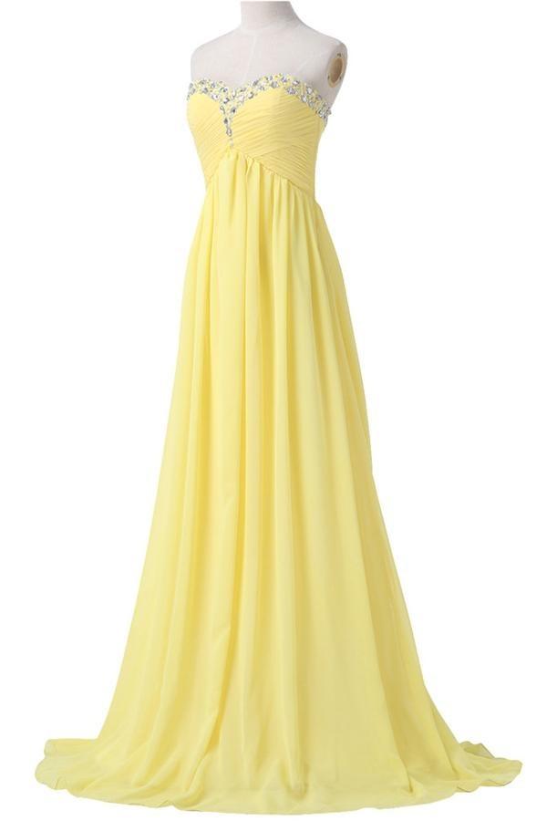 Yellow Chiffon Beaded Strapless Lace Up High Low Pregnant Prom Dresses K745