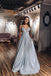 A-Line V-neck Spaghetti Straps Silver Sparkle Prom Dress with Pockets DM1964