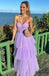A Line Sweetheart Tulle Tired Long Purple Prom Dresses Evening Dresses DMP263