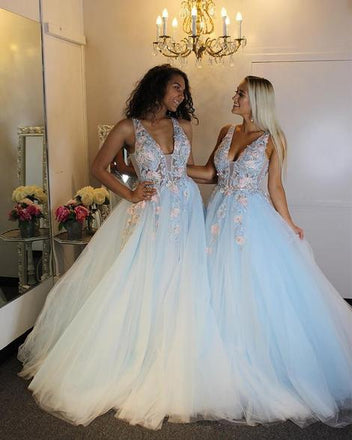A Line Tulle Long Prom Dresses with Appliques Pageant Dance Dresses,Graduation School Party Gown DMP092