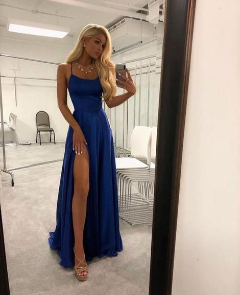 Royal Blue Spaghetti Strap A Line Prom Dress Sexy Long Split Party Dresses OKJ90 Demodresses Royal Blue Spaghetti Strap A Line Prom Dress Sexy Long Split Party Dresses OKJ90 Demodresses