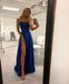 Royal Blue Spaghetti Strap A Line Prom Dress Sexy Long Split Party Dresses DMJ90