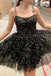 Spaghetti Straps A Line Black Homecoming Dress With Stars Short Prom Dresses DM1038