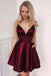 Simple Burgundy Satin Short Homecoming Dress With Pockets DMP45
