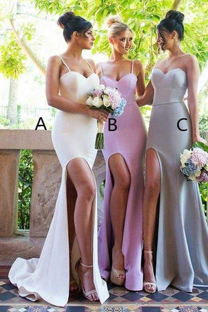 Sexy Mermaid Spaghetti Straps Sweep Train Split Bridesmaid Dress DM930