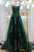 Sweetheart Lace Beading Long Green A-line Modest Prom Dresses K701