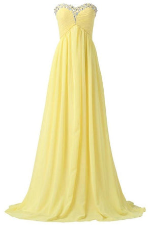 Yellow Chiffon Beaded Strapless Lace Up High Low Pregnant Prom Dresses K745