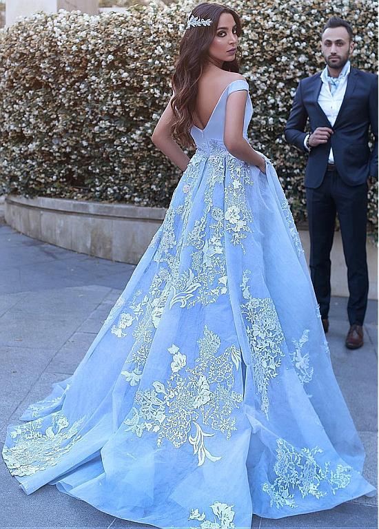 Wonderful Ball Gown Appliques Prom Dresses,Formal Blue Evening Dresses,Quinceanera Dresses DM357