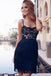 Sexy Sheath Spaghetti Straps Black Lace Homecoming Dresses DMO49
